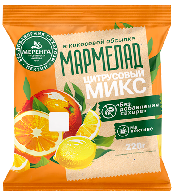 №1 Меренга Мармелад без сахара в кокосовой обсыпке Цитрусовый микс, 220г    в Россоши