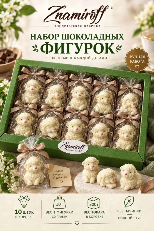  Фигурный шоколад набор Овечки из белого шоколада(10шт по 30г) в Россоши