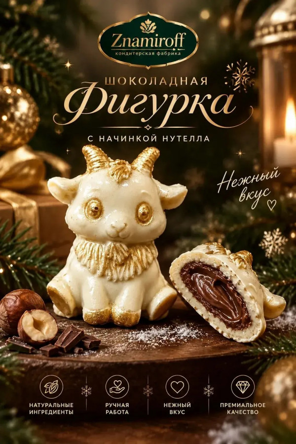 №1 Шоколад фигурный "Мультяшный козлик" белый шоколад с начинкой нутелла(блок 5шт по 70г) в Россоши